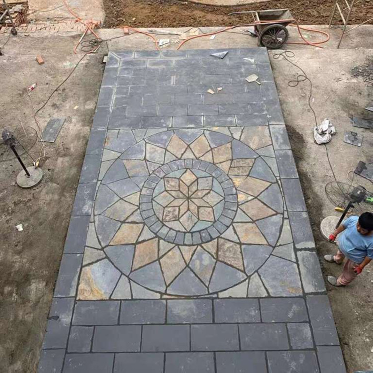 天然青石板地砖户外文化石圆拼花庭院室外院子风水盘防滑花园地砖