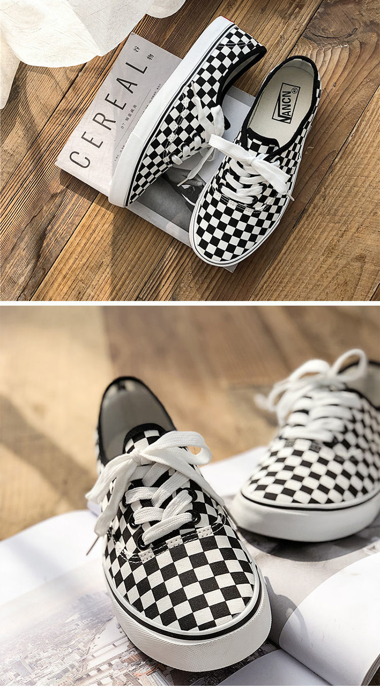 棋盘格鞋ins帆布鞋男韩版潮流百搭休闲板鞋棋盘格子鞋男布鞋社会精神