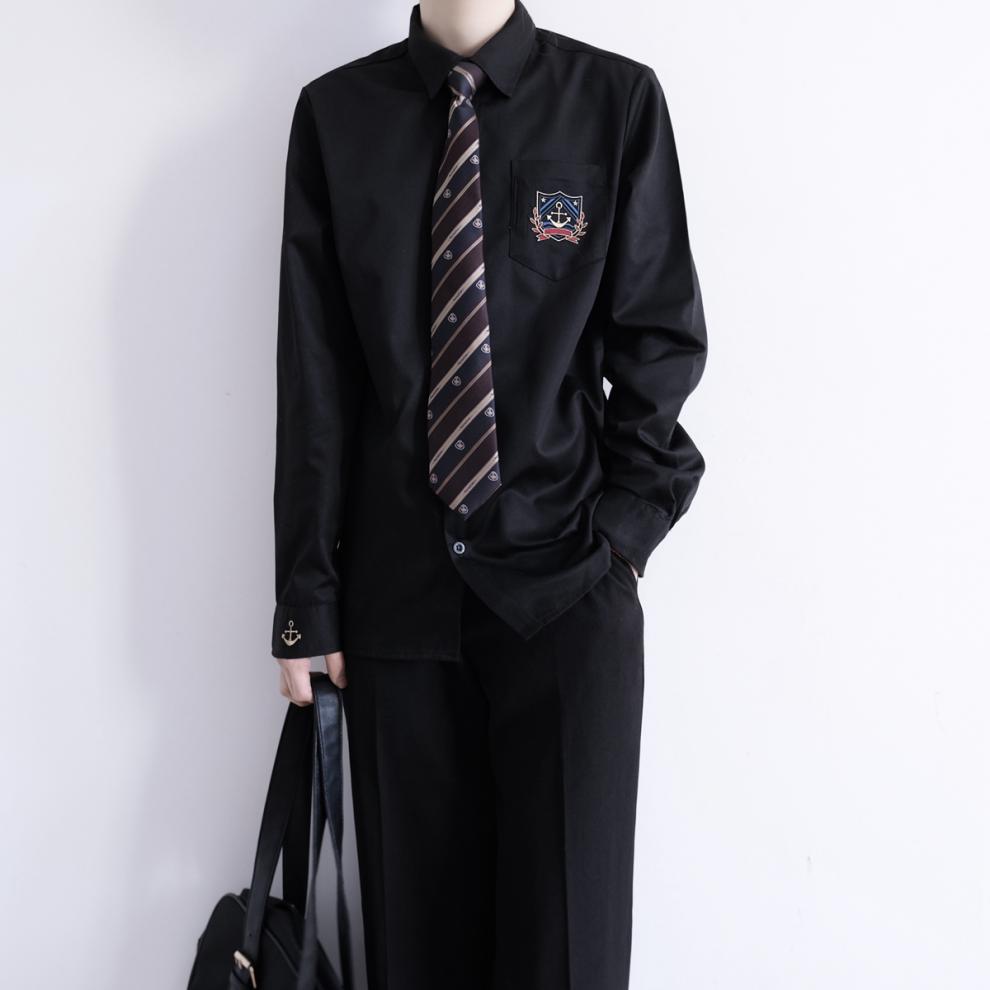 jk制服官方原创jkdk制服长袖衬衫男船锚刺绣春秋新品黑色xxl