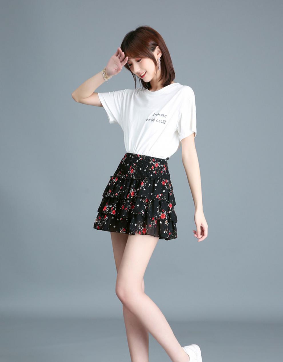 富贵鸟品牌夏季碎花雪纺超短裙女蓬蓬蛋糕裙短款半身裙性感迷你小个子