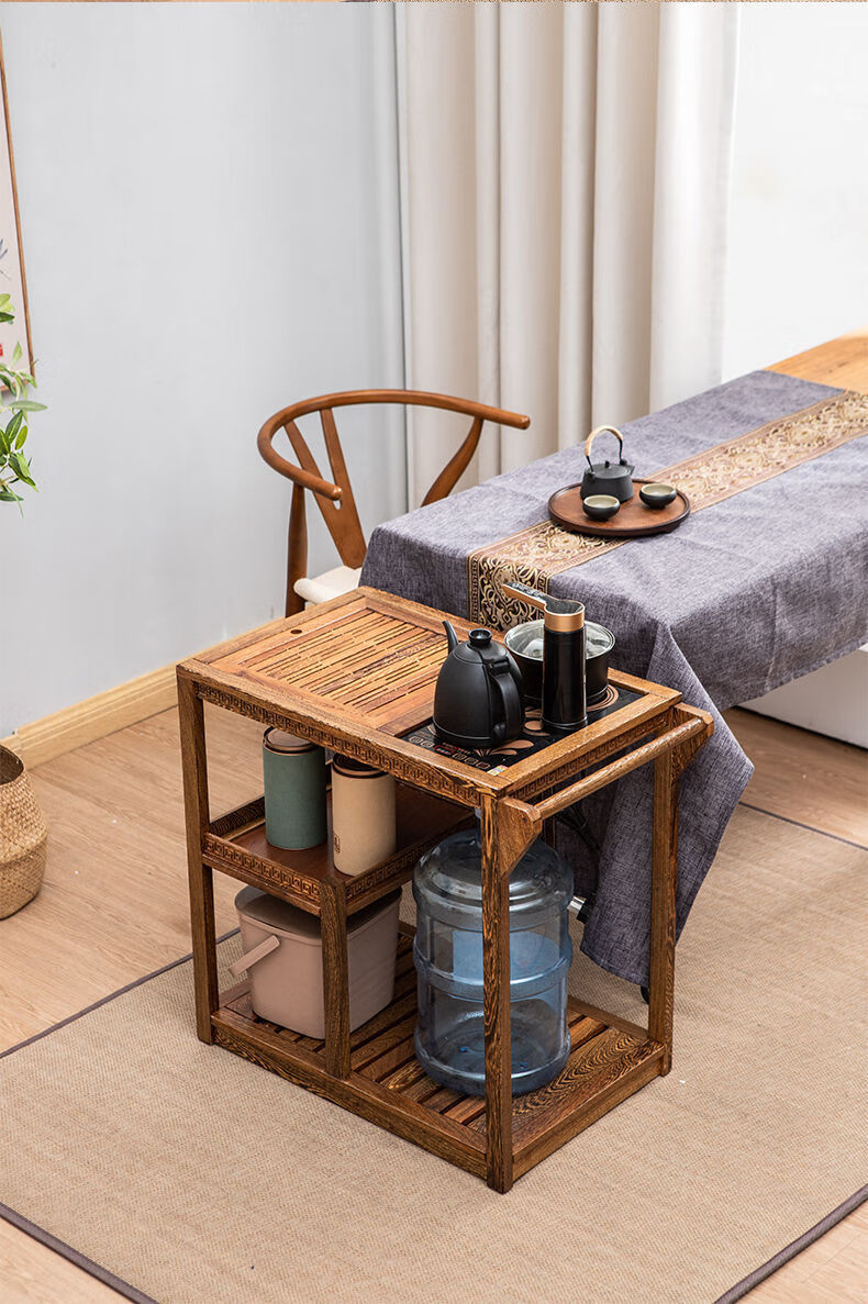 茶车泡茶桌家用小茶台木移动中式阳台全自动烧水小型茶几 茶桌(合金面