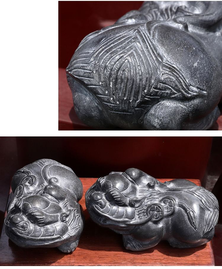 石雕貔貅神兽石头皮丘茶宠摆件办公室客厅装饰青石貔貅神兽长15宽10高