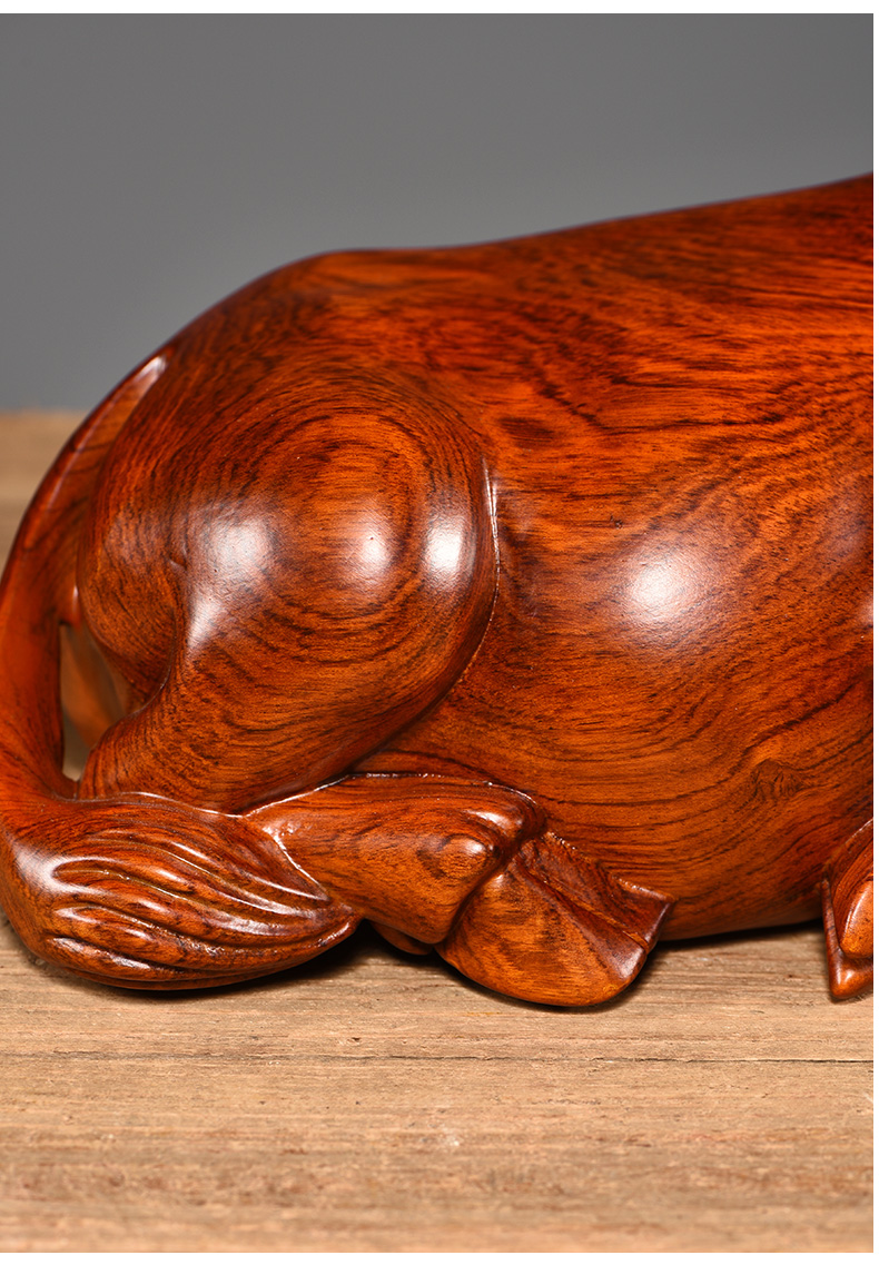 与山择林花梨木雕水牛摆件实木雕刻生肖卧牛家居办公室摆设开业送礼