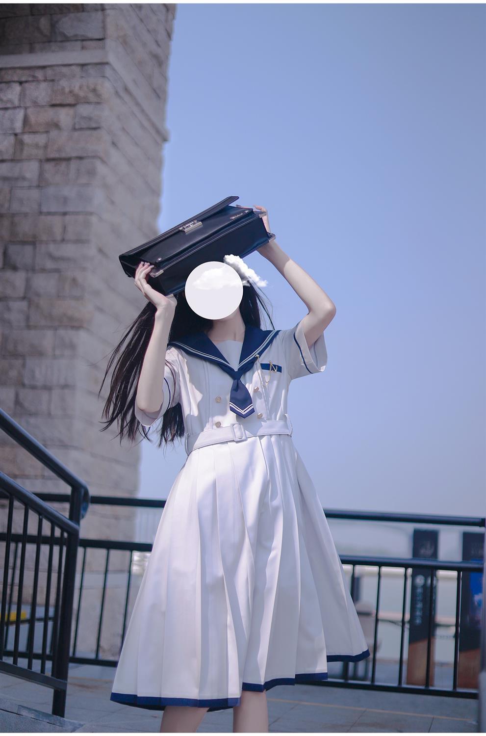 夏季新款日系jk水手服气质收腰显瘦连衣裙女学生中长款百褶a字裙可爱