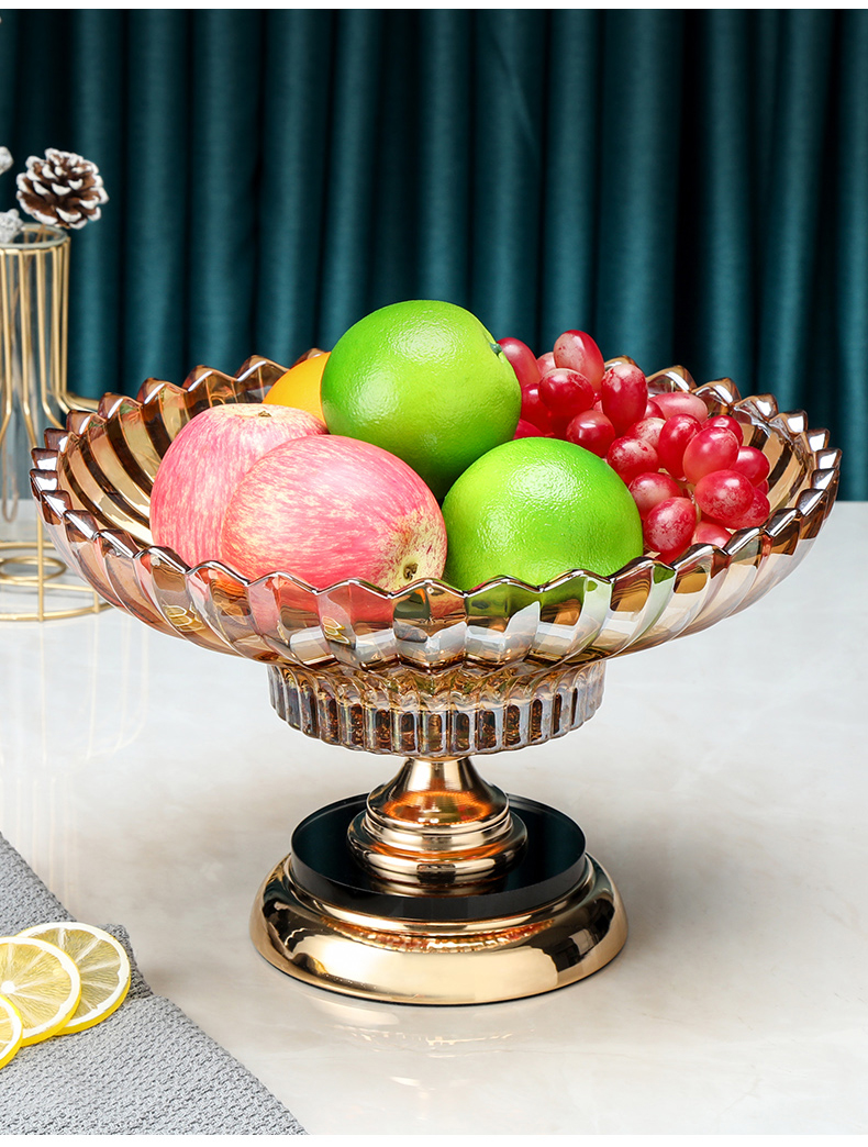 欧式轻奢水晶玻璃水果盘高脚果盘家用客厅茶几摆件零食盘创意果盘送