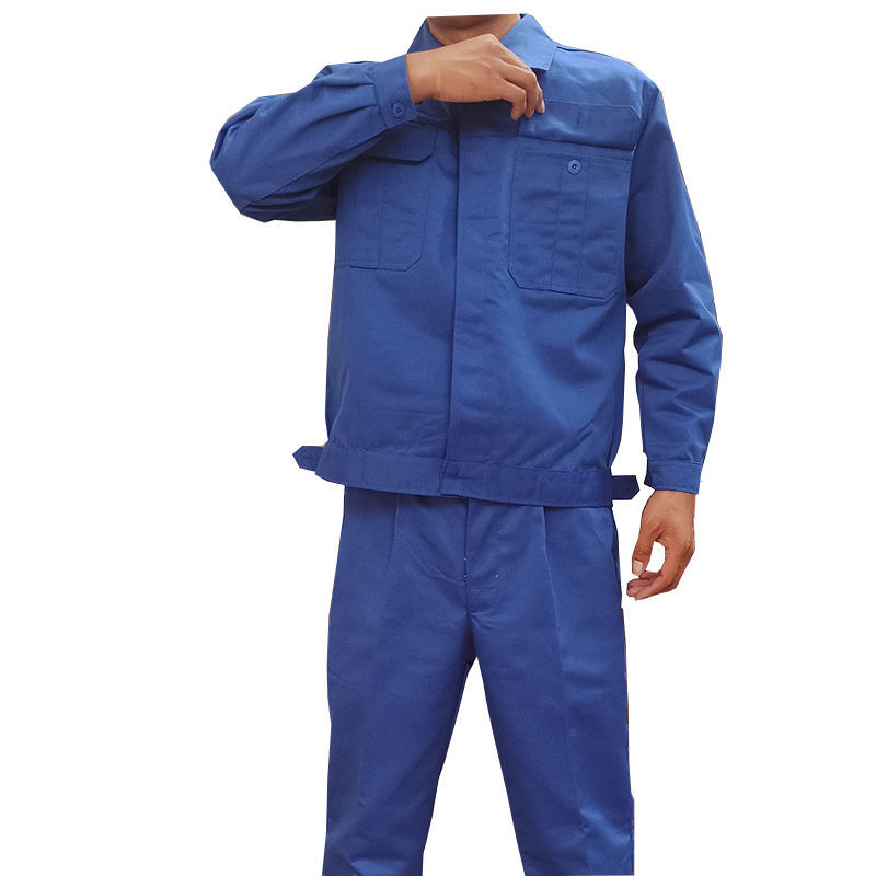 新款厚款劳保工作服纽扣套装上衣裤子农民工地工装作训服 蓝色套装