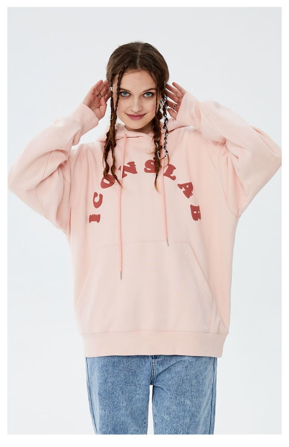 iconslab联名ssur plus基础字母印花卫衣情侣百搭连帽衫 白色加绒