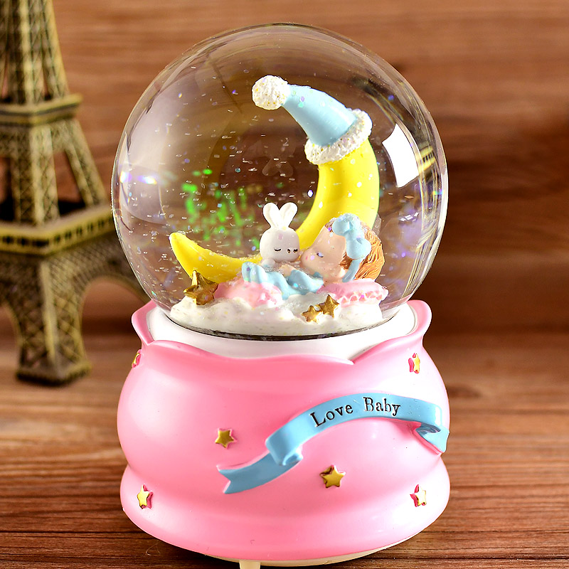 自动飘雪水晶球音乐盒八音盒雪花创意生日礼物送女生女孩儿童公主七夕