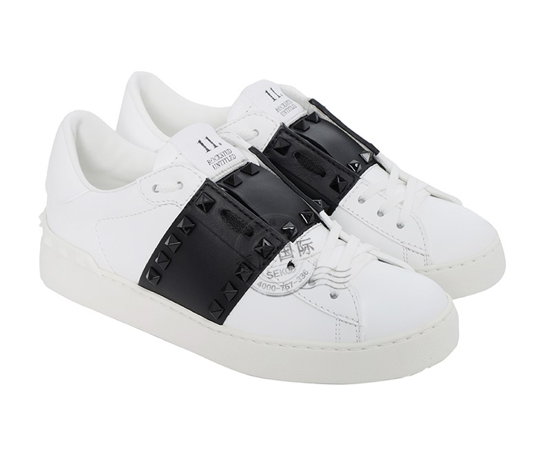 valentino华伦天奴女鞋牛皮铆钉平底休闲小白鞋 蓝色sw2s0a01ltu13r