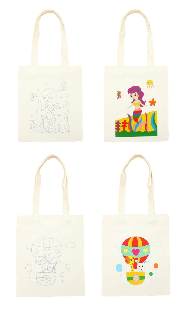 diy手绘涂鸦帆布袋儿童卡通填色空白帆布包手提袋垃圾分类环保袋帆布