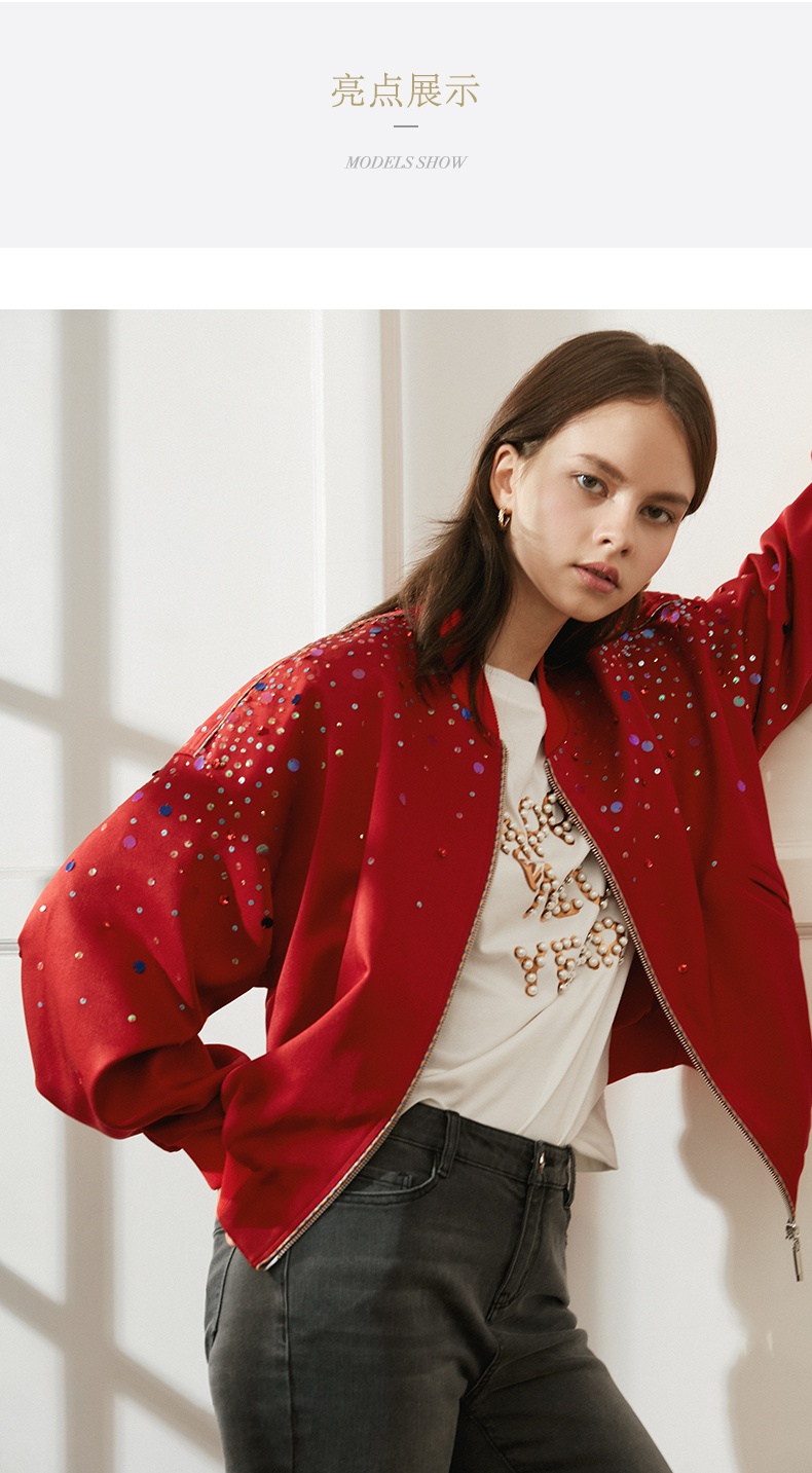ellassay歌力思2021春夏新款醋酸时尚帅气亮片外套ewv321t00100正红色
