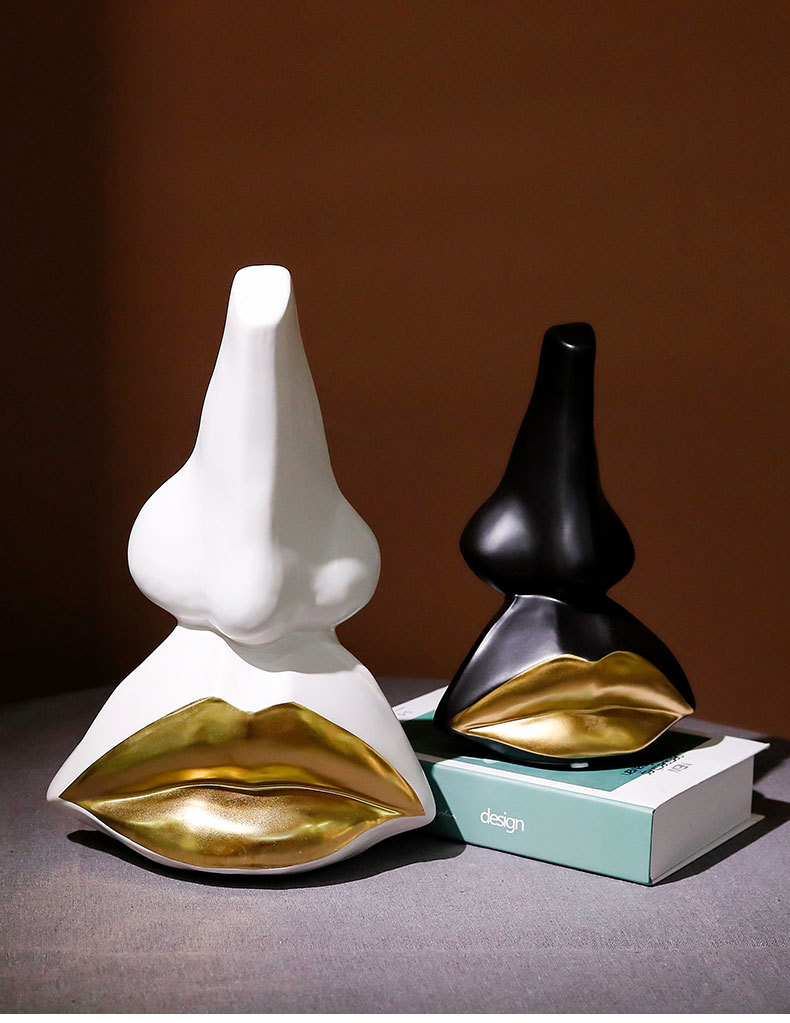 创意现代北欧家居陶瓷摆件抽象嘴唇鼻子装饰品样板房软装设计新品cf