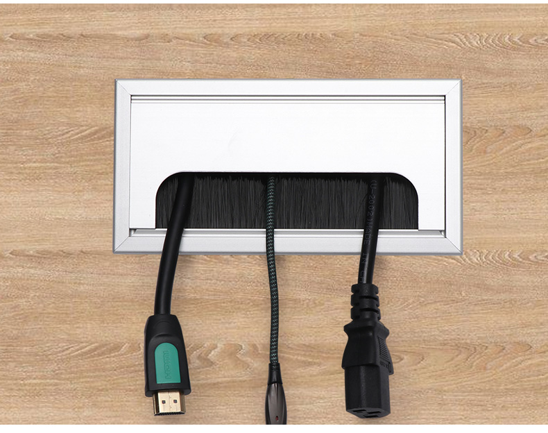 铝合金毛刷线盒桌面穿孔盖电脑办公桌穿线盒方形走线盒家具走线槽