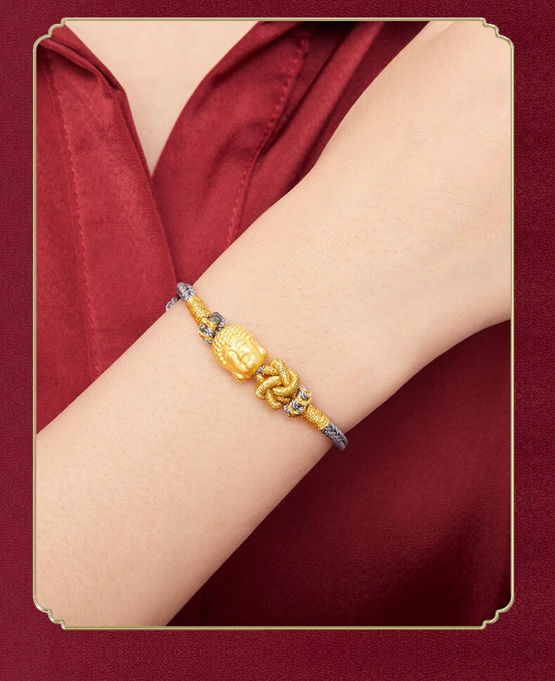 老凤凰金佛头黄金手链女3硬金双面佛大日如来佛999足金转运珠佛祖手串