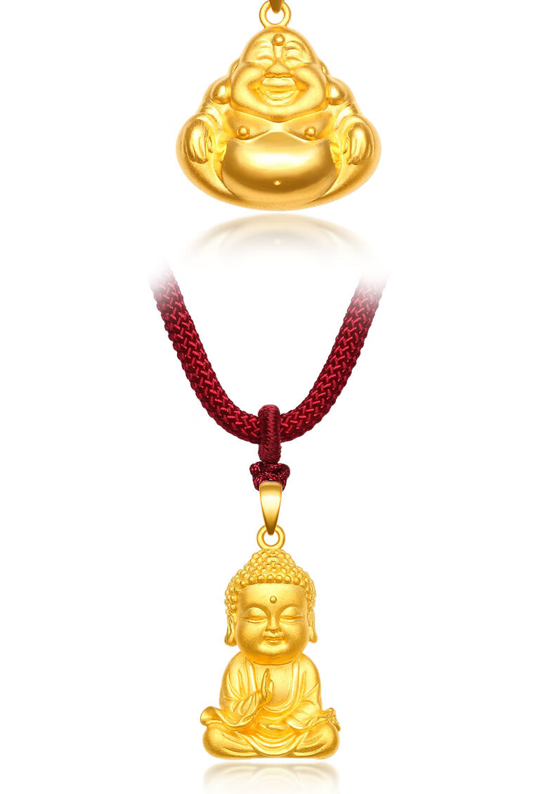 老凤凰黄金弥勒佛吊坠男士999足金项链女款金佛3d硬金挂坠子纯金挂绳