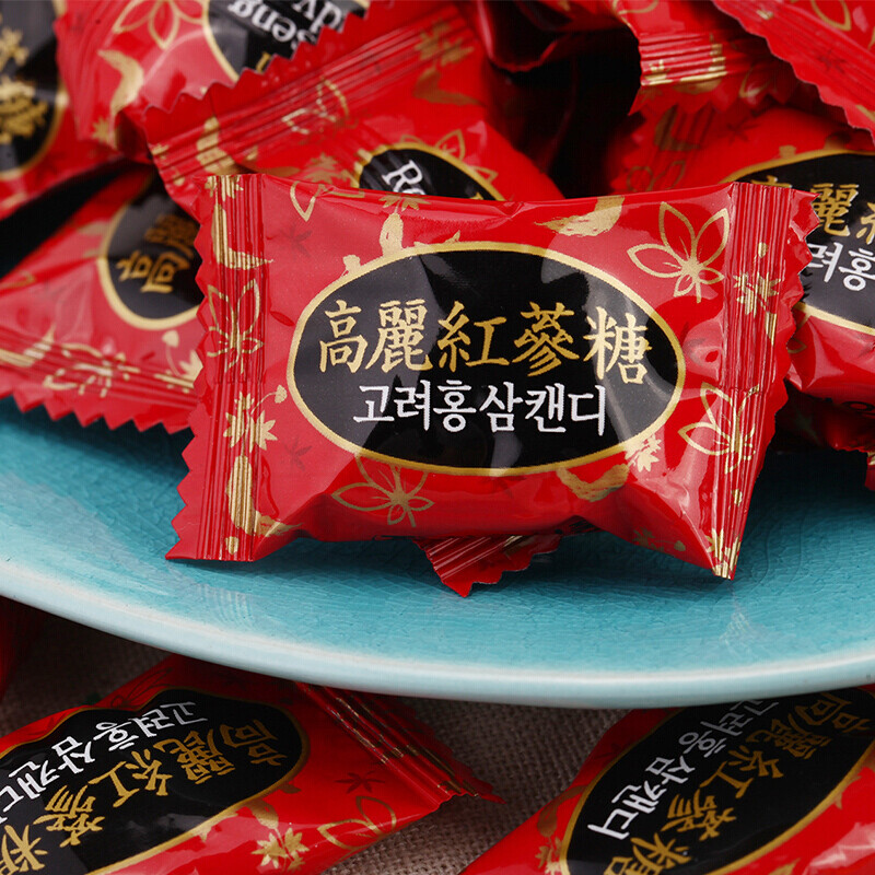 韩国青佑人参青右高丽红参糖cw青佑人参硬糖喜糖150g5袋韩国食红参
