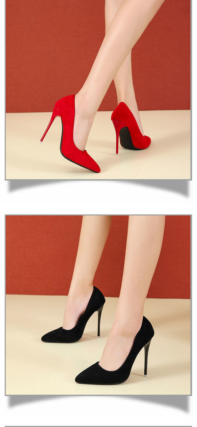 一米七个子女学生大码高跟鞋40-43细跟2022春秋12cm超绒面尖头浅口单