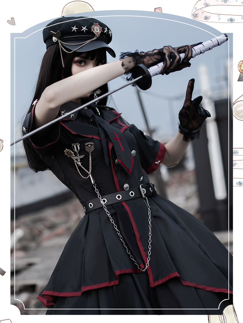 原创lolita裙败者食尘op洛丽塔纯色军lo制服jk全套洋装 op裙 小领带 l