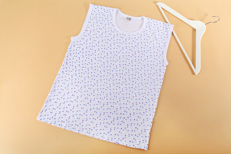 衷黎菊花牌汗衫背心中老年人白色纯棉女吊带背心印花夏季女士无袖汗衫