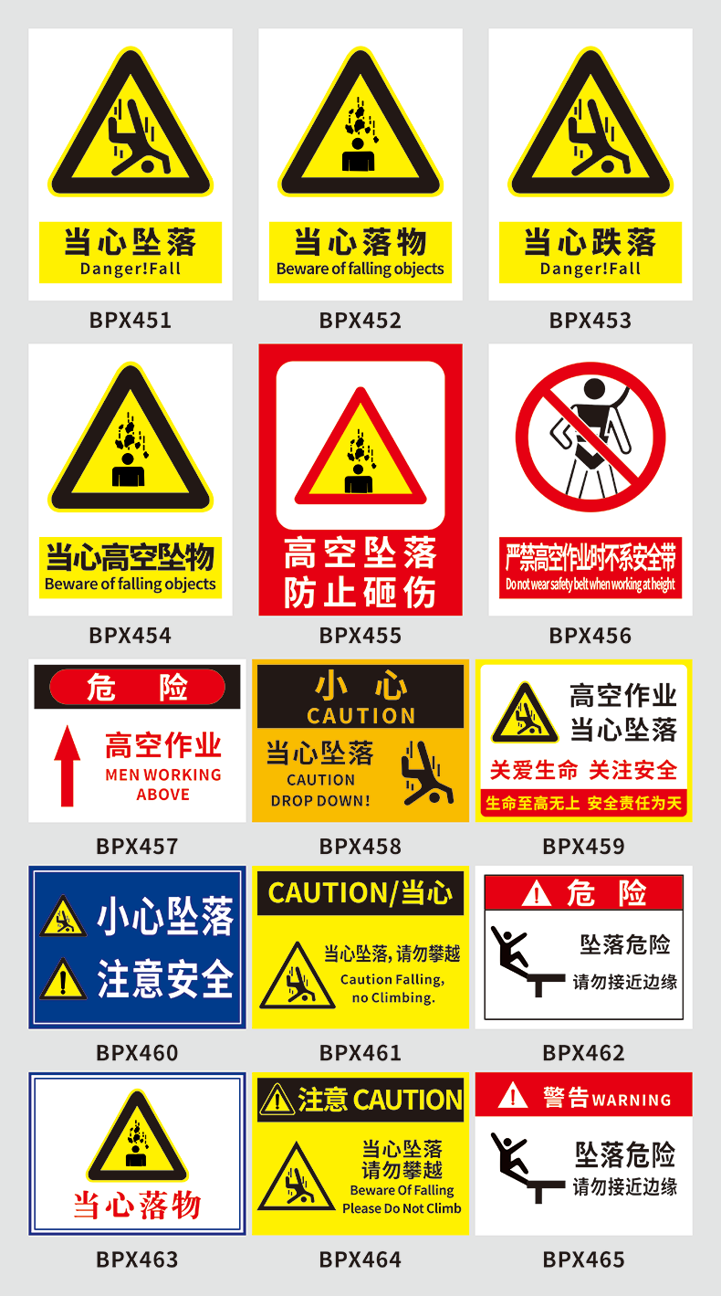 当心坠落安全警示牌工厂车间仓库施工场地温馨提示语高空坠落防止砸伤