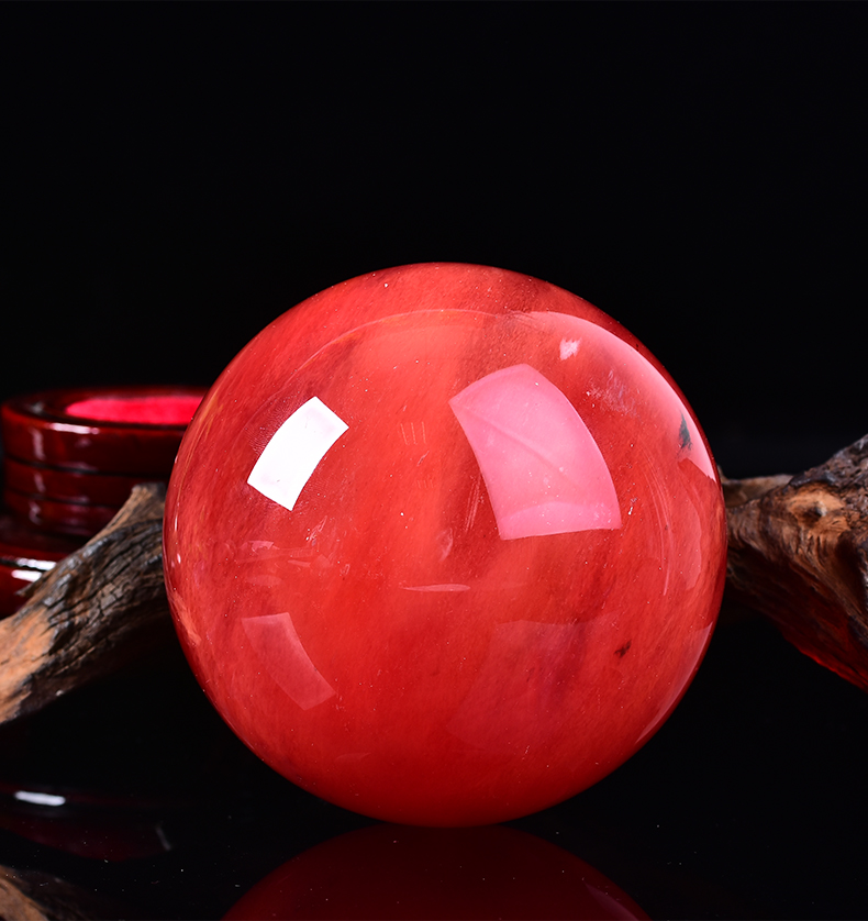 精选红水晶球摆件红色水晶球客厅办公居家摆放彩岸精选直径9厘米底座