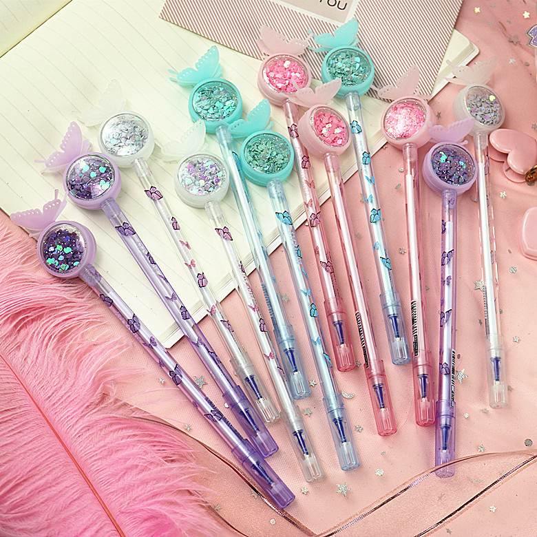 网红流沙摩可檫仙女可擦中性笔卡通笔磨易擦笔少女心吊坠12支 蝴蝶