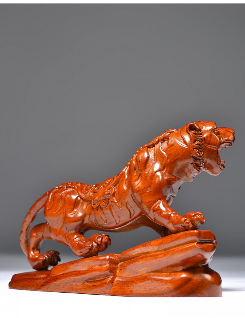 友漾花梨木雕虎啸山河实木雕刻十二生肖老虎摆件动物家居办公室装饰品