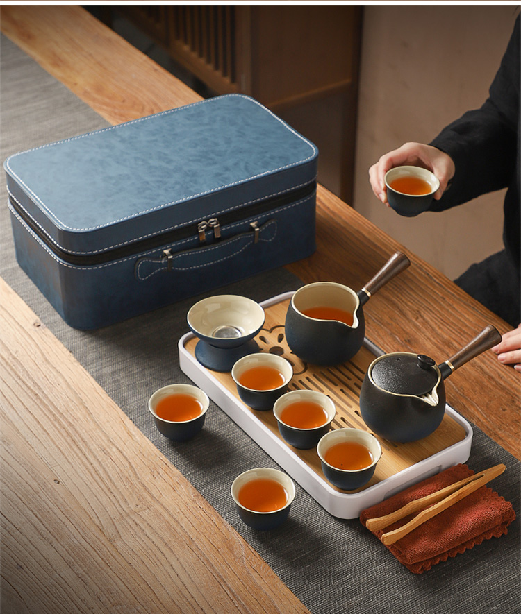 旅行陶瓷茶具套装便携式户外车载简约功夫泡茶壶茶杯礼品定制logo黑色