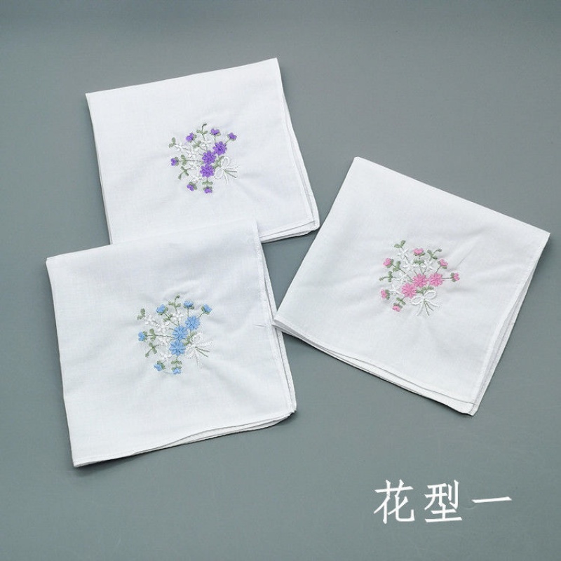 刺繡手帕繡花女士手絹薄柔軟優雅方巾擦汗眼睛純白唯美p1花型一3條