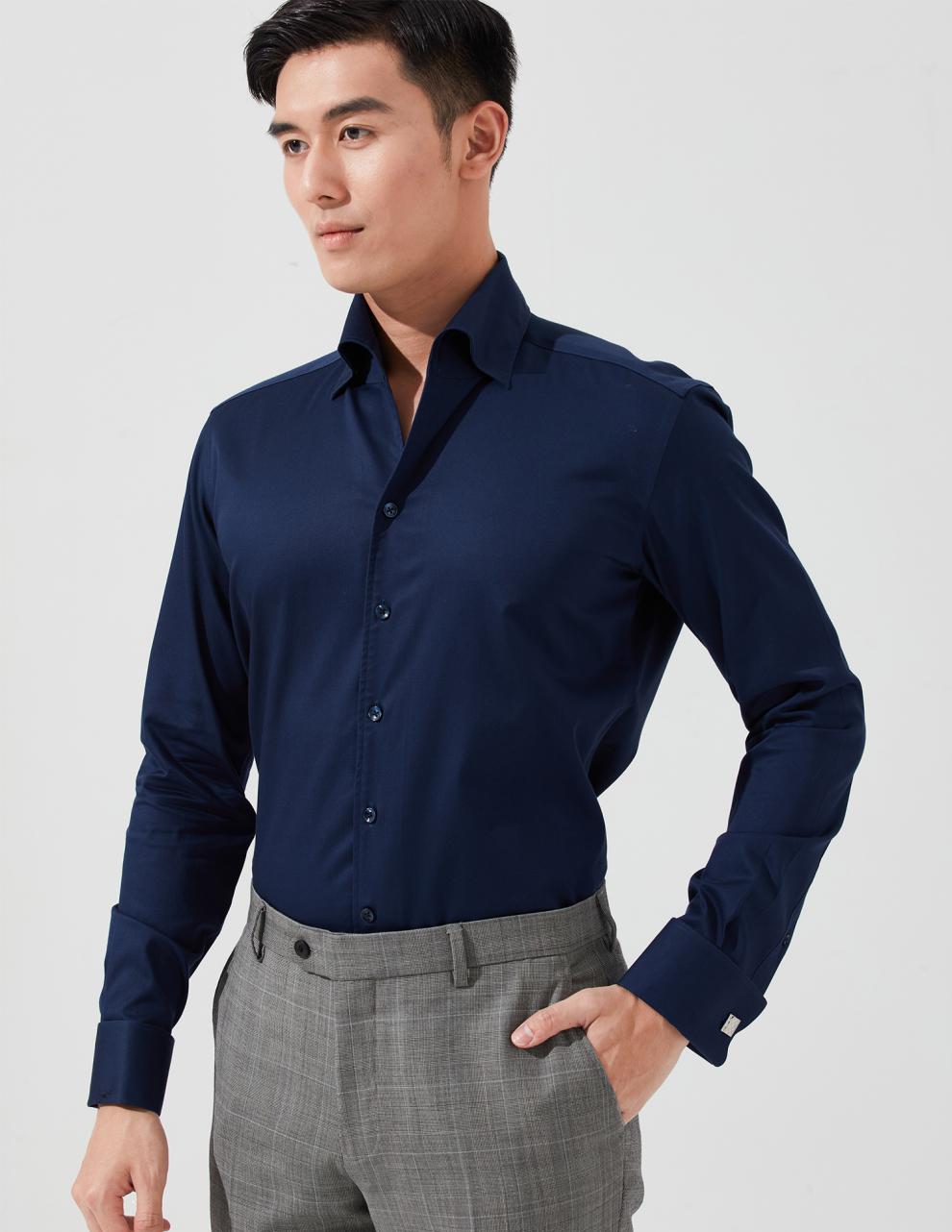 hany成衣免烫衬衫男长袖一片领高端意式正装男士法式袖扣衬衣特尔斯