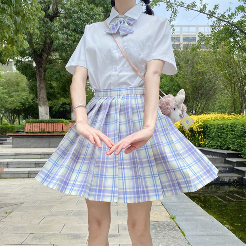 日系jk制服套装温柔一刀山吹格裙冰淇淋电竞少女短袖格裙百褶裙山吹格
