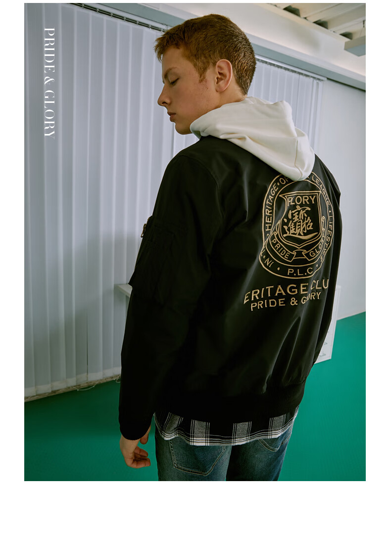 plory春夏季男款时尚简约百搭潮流创意刺绣男士休闲夹克棒球服男商务