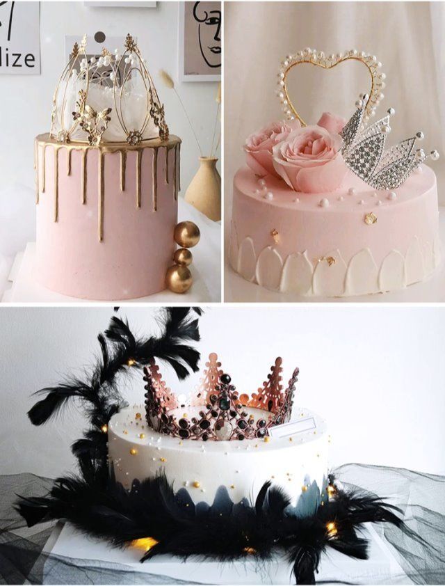 皇冠蛋糕装饰摆件网红黑色复古流苏珍珠公主儿童生日帽子小皇冠 海草