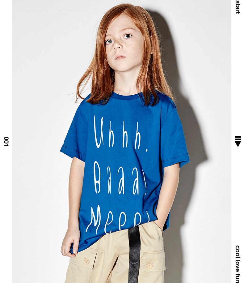 littlemoco童装夏装儿童圆领上衣洋气男童女童字母印花短袖t恤棉 中花