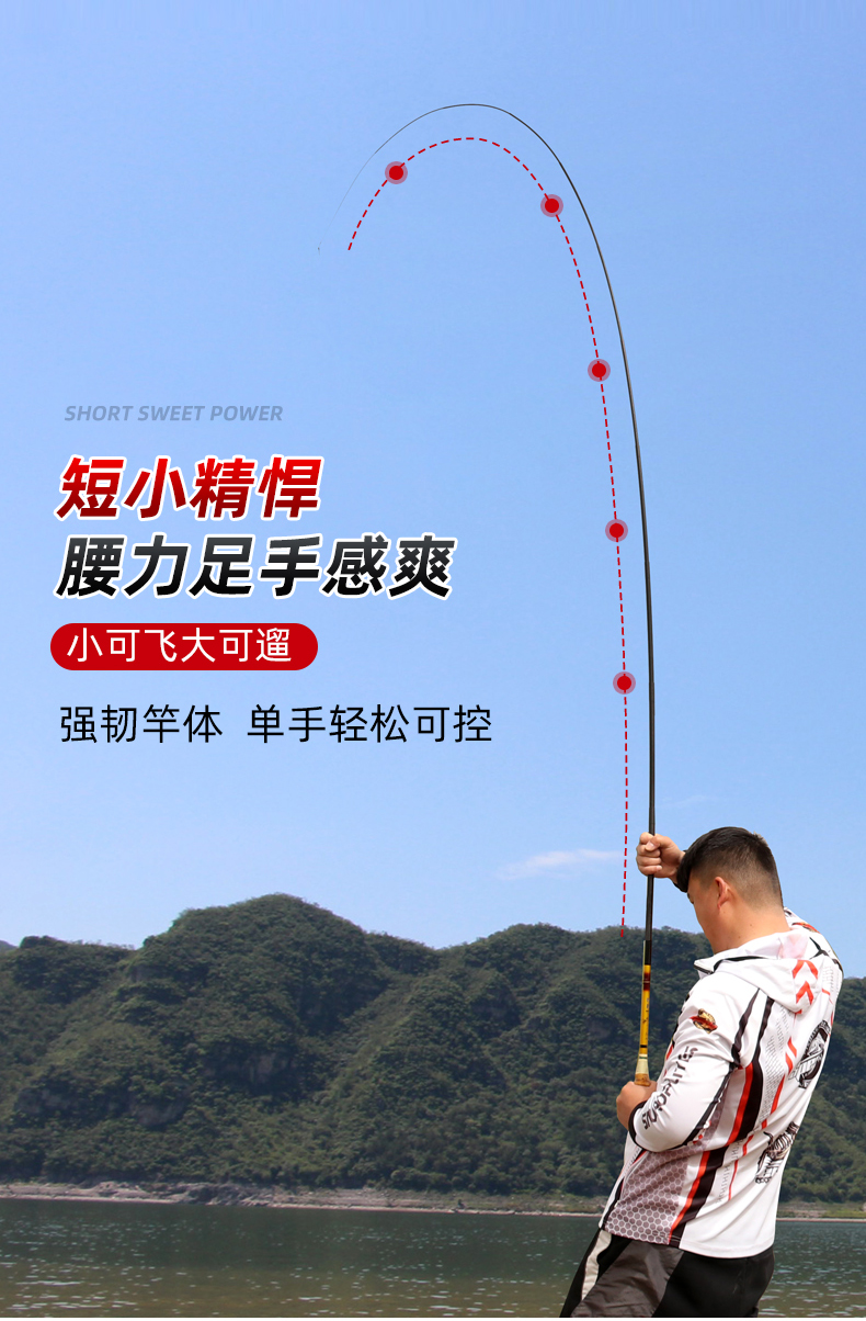崊泉山(linquanshan) 远投袖珍钓鱼竿超短节鱼竿19调小手竿收缩38cm超