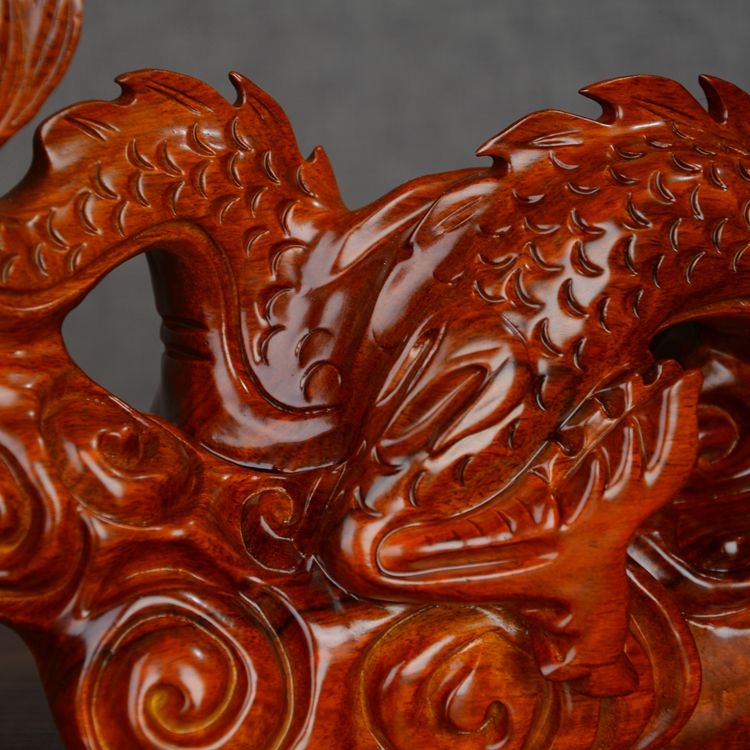 生肖龙风水家居客厅办公装饰红木工艺品礼品黑檀整料精雕龙长为33cm