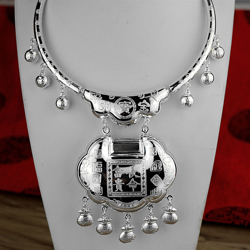 欢韵(hy)999银项圈宝宝银锁男女宝宝婴儿复古长命锁满月周岁生日礼物