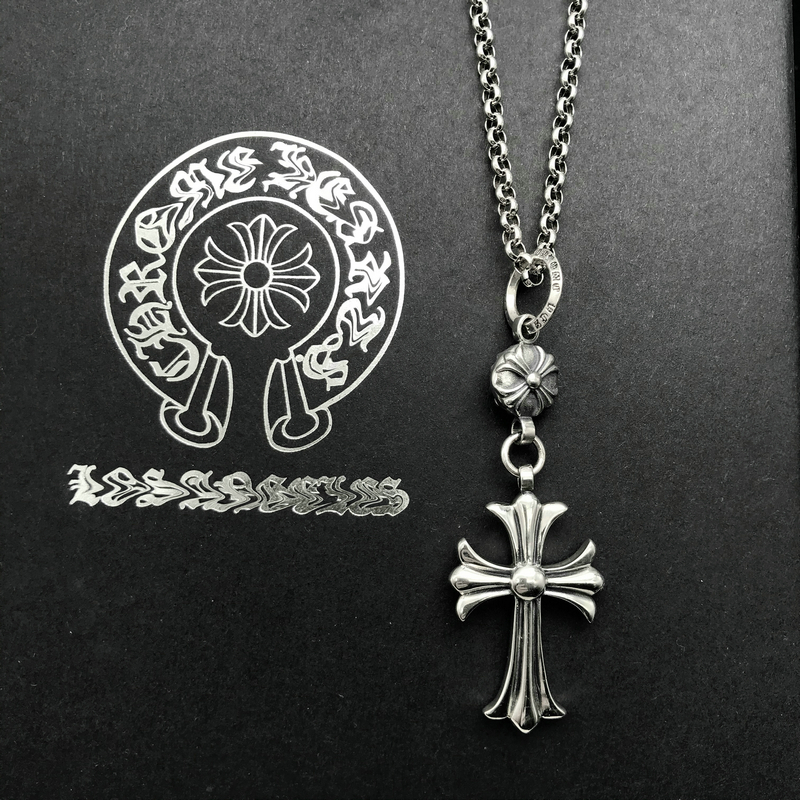 芙蕖ch克罗心925银个性十字架吊坠潮牌长款毛衣链复古泰银项链男女