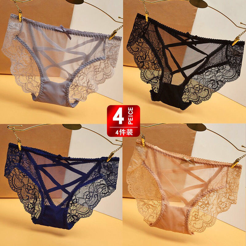 高品质好品质女内裤性感蕾丝网纱内裤女透明无痕镂空火辣三角裤透气