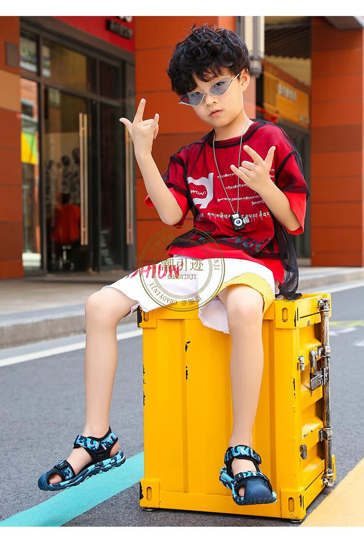 潮引迹品牌10男童包头凉鞋11中学生12男孩15岁大童40软底41青少年沙滩