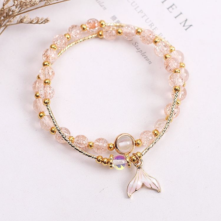 法族韩版夏季海洋风人鱼尾水晶手链女学生闺蜜手镯森系简约串珠手环天