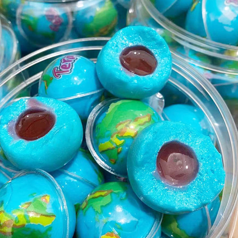 网红流心地球软糖果爆浆 网红恶搞零食 儿童夹心地球糖橡皮糖 爆浆