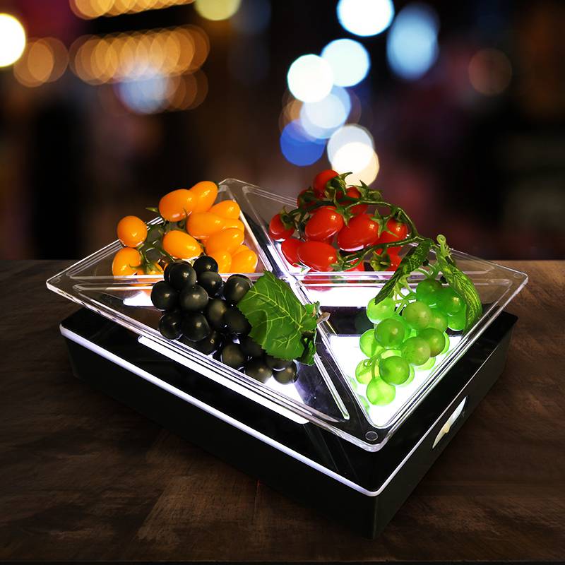 酒吧发光果盘酒吧发光果盘ktv多层分格水果盘碟子小吃盘不锈钢金属