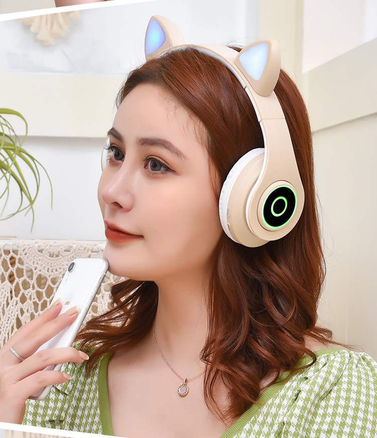 头戴式蓝牙耳机猫耳朵女生jk二次元拍照萝莉粉红色可爱无线耳麦折叠