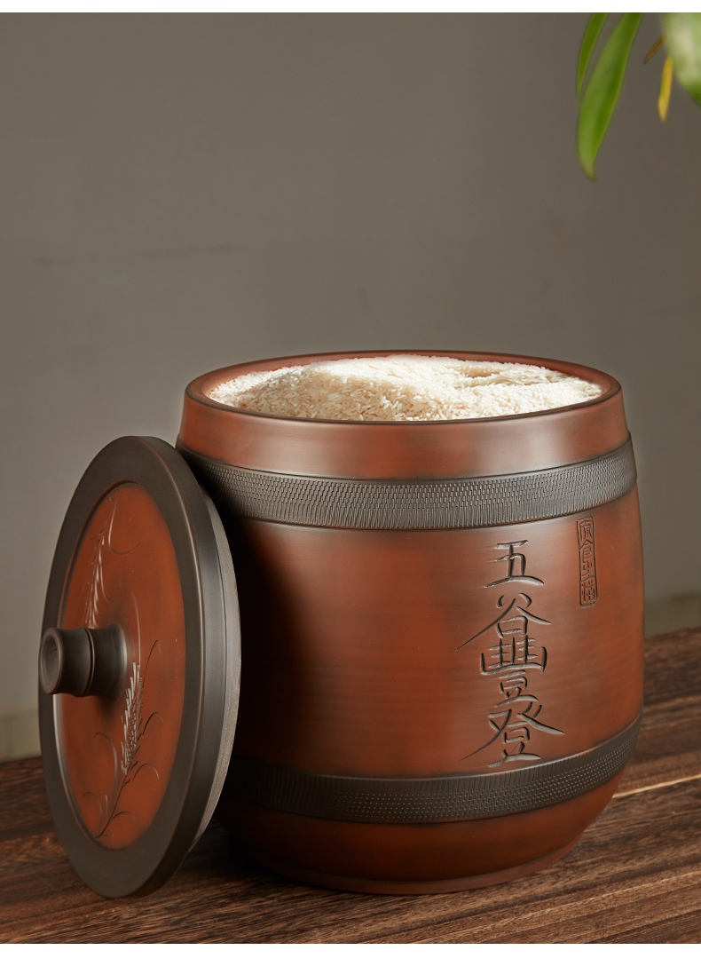 舒唯斯紫陶米缸家用厨房陶瓷米缸带盖高端25斤装老式米缸水缸米桶25斤