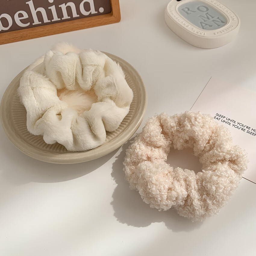 奕琨韩国秋冬新款毛毛绒大肠发圈少女气质网红2022年新款头绳白色25粉