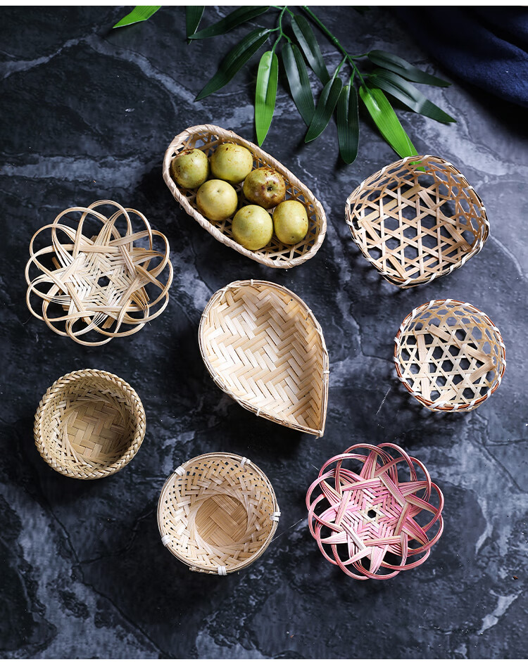 酒店刺身菜品摆盘装饰竹编小篮子竹篓竹编筐创意点缀盘饰小摆件直筒