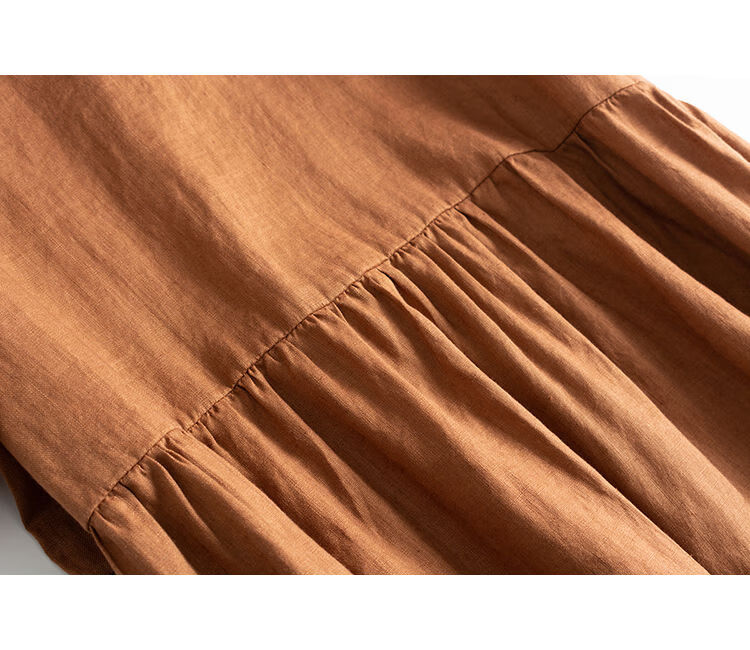 素订棉麻日本高端出口尾单女装亚麻连衣裙宽松中长款森系短袖裙子 麻