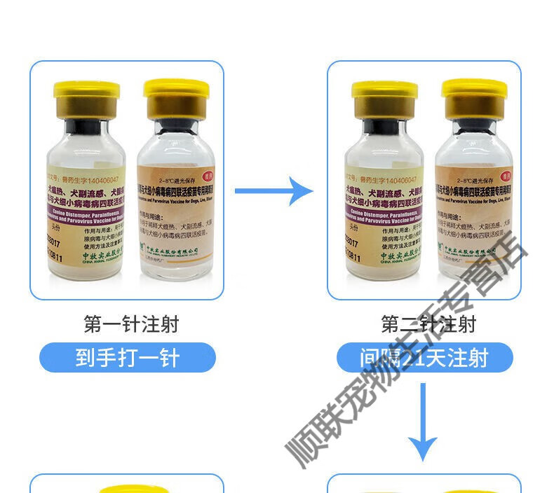 6，中牧犬四聯疫苗狗狗疫苗寵物全套幼犬細狗瘟小成犬土狗犬瘟國産通 幼犬套餐(3針四聯+1針狂犬)