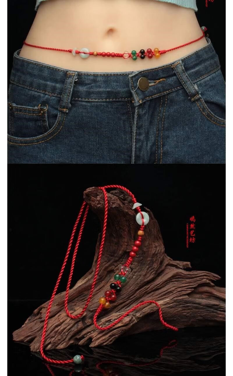 nice月石缘安岁红绳腰链易明居本命年化太岁红绳月石情侣开运腰链生